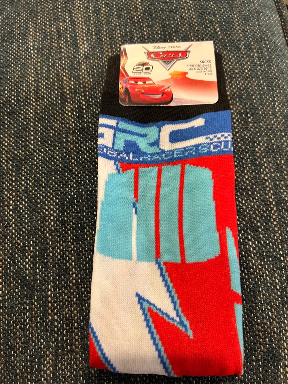 Disney Boys Red, Blue & Light Blue Cars Crew Socks